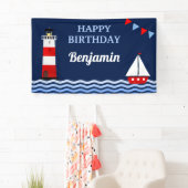 Nautical Birthday Party (vuurtoren en zeilboot) Spandoek (Insitu)