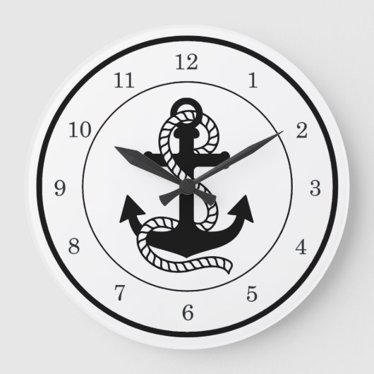 Nautical Black Anchor {kies uw kleur} Grote Klok (Voorkant)