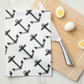 Nautical Black Anchor Pattern Theedoek (Quarter Fold)