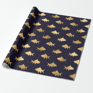 Nautical Black and Gold Fish Pattern Cadeaupapier