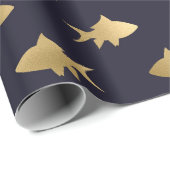 Nautical Black and Gold Fish Pattern Cadeaupapier (Rol Hoek)