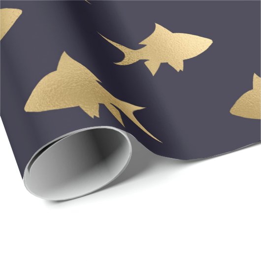 Nautical Black and Gold Fish Pattern Cadeaupapier (Rol Hoek)