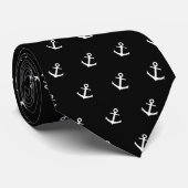 Nautical Black and White Anchor Stropdas (Opgerold)