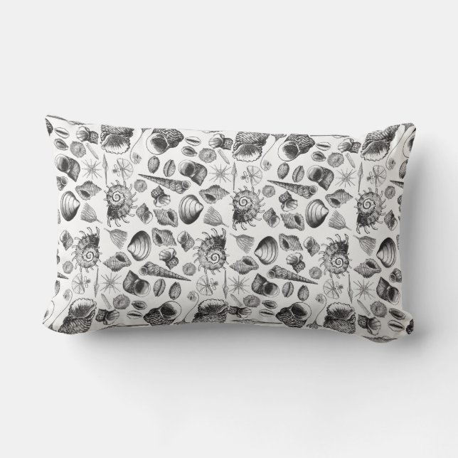 Nautical Black and White Shell Pattern Pillow Kussen (Achterkant)
