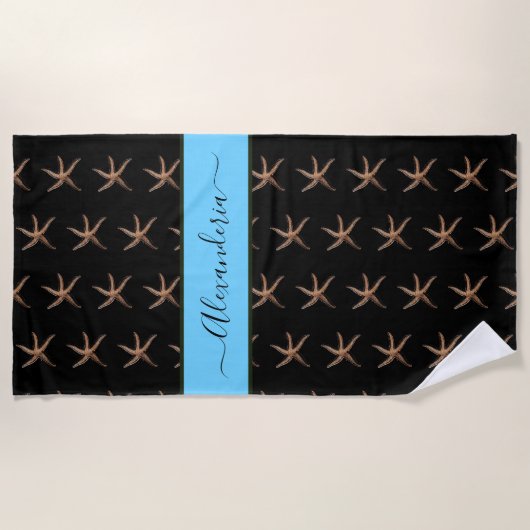 Nautical Black blue Starfish Aangepast Strandlaken (Voorkant)