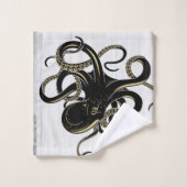 Nautical Black Octopus Coastal White Wood Bad Handdoek (Wasdoekje)