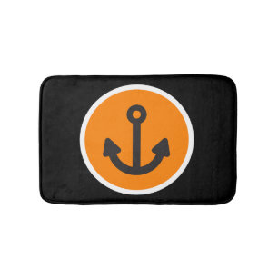Nautical Black Oranje Anchor Badmat