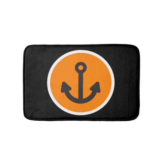 Nautical Black Oranje Anchor Badmat (Voorkant)