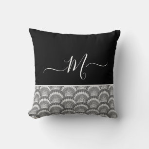 Nautical Black White Elegant monogram initiaal Bat Kussen