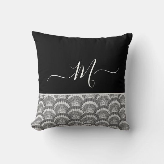 Nautical Black White Elegant monogram initiaal Bat Kussen (Voorkant)