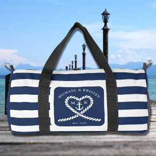 Nautical Blauw Gestreepte Touw Hart Anker Bruiloft Plunjezak