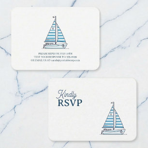 Nautical Blauw Zeilboot Verjaardags RSVP Informatiekaartje