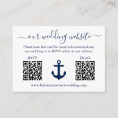 Nautical Blue Anchor 2 QR RSVP Details Weddenschap Informatiekaartje (Voorkant)