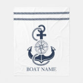 Nautical Blue Anchor Boat Name Fleece Deken (Voorkant)