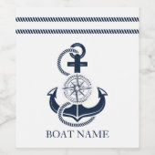 Nautical Blue Anchor Boat Name Wijn Etiket (Enkel label)