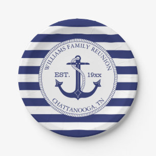 Nautical Blue Anchor Family Reunion Navy Stripes Papieren Bordje