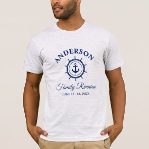 Nautical Blue Anchor Helm Family Reunion Grey T-shirt