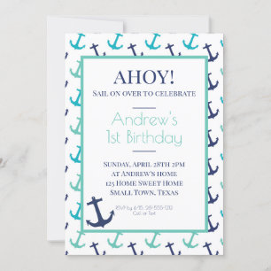 Nautical Blue Anchor Invitation