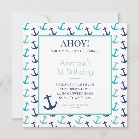 Nautical Blue Anchor Invitation (Voorkant)