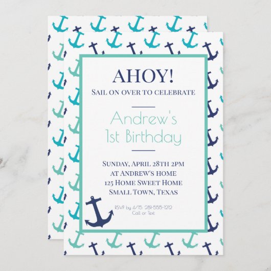 Nautical Blue Anchor Kaart (Voorkant / Achterkant)