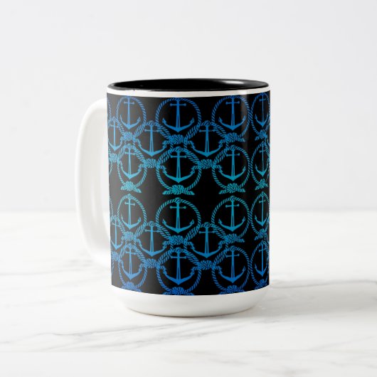 Nautical Blue Anchor Motif Mok (Voorkant links)