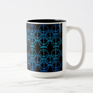 Nautical Blue Anchor Motif Tweekleurige Koffiemok
