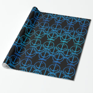 Nautical Blue Anchor Motif Wrapping Paper Cadeaupapier