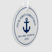 Nautical Blue Anchor Ons eerste kerstfeest Ornament (voorkant)