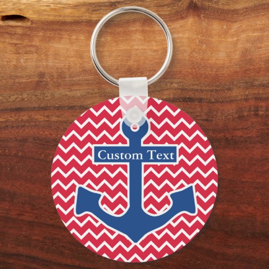 Nautical Blue Anchor op Red Chevron Achtergrond Sleutelhanger (Achterkant)