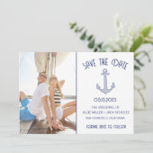Nautical Blue Anchor Photo Wedding Save The Date (Staand voorkant)