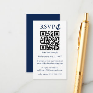 Nautical Blue Anchor QR RSVP Informatiekaartje