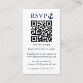 Nautical Blue Anchor QR RSVP Striped Informatiekaartje (Voorkant)