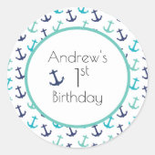 Nautical Blue Anchor Ronde Sticker (Voorkant)