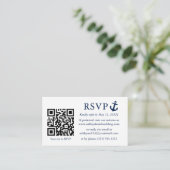 Nautical Blue Anchor RSVP QR Striped Informatiekaartje (Staand voorkant)