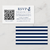 Nautical Blue Anchor RSVP QR Striped Informatiekaartje (Voorkant / Achterkant)
