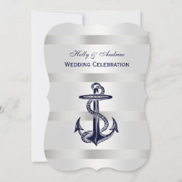 Nautical Blue Anchor Silver Wt BG V Wedding Kaart