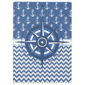 Nautical Blue and White Anchor and Chevron Pattern Klembord (Achterkant)
