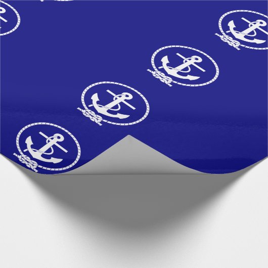 Nautical Blue and White Anchor met Rope Cadeaupapier (Hoek)