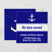 Nautical Blue and White Anchor Moving Notice Aankondiging (Voorkant / Achterkant)