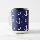 Nautical Blue and White Anchor Pattern Mug (Devant gauche)