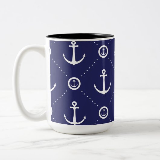 Nautical Blue and White Anchor Pattern Mug (Gauche)