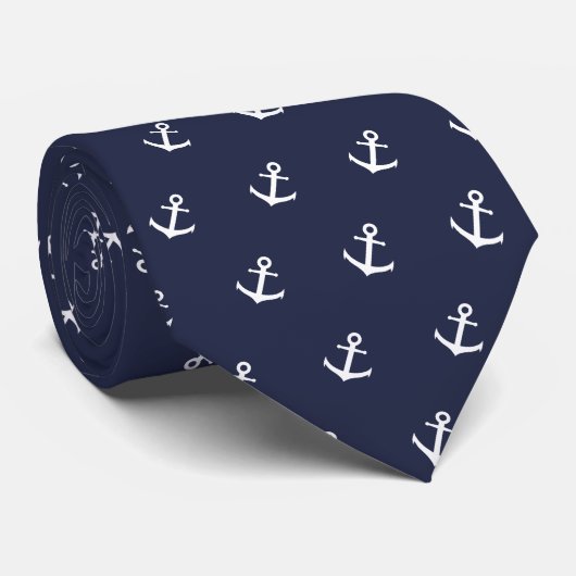 Nautical Blue and White Anchor Stropdas (Opgerold)