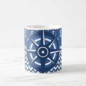 Nautical Blue and White Chevron en Anchor Pattern Koffiemok (Center)