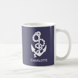 Nautical Blue and White Ships Anchor and Rope Koffiemok