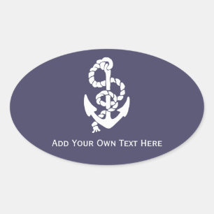 Nautical Blue and White Ships Anchor and Rope Ovale Sticker