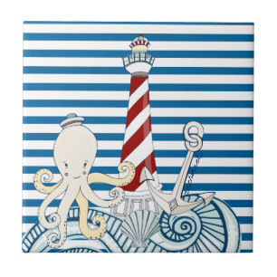 Nautical Blue and White Stripe Tile Tegeltje