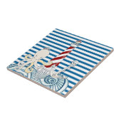 Nautical Blue and White Stripe Tile Tegeltje (Zijkant)