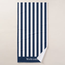 Nautical Blue and White Welcome Bath Towel Badhanddoek