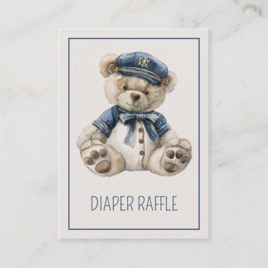 Nautical Blue Baby Bear Diaper Raffle Informatiekaartje (Voorkant)
