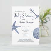Nautical Blue Baby shower Invitation Kaart (Staand voorkant)